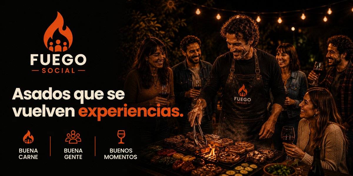 Long outdoor table with fire and shared food