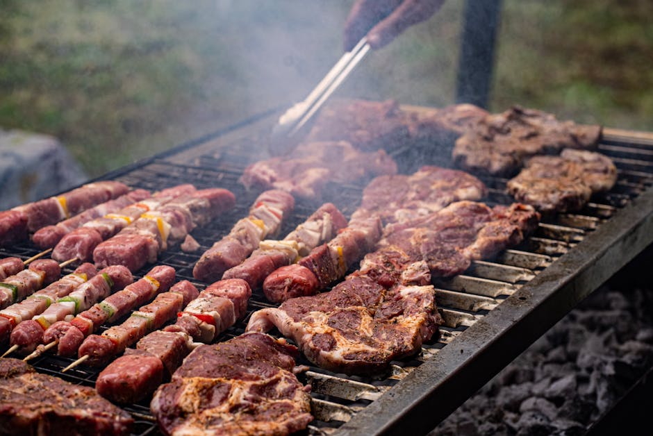 Shared asado served on a long table