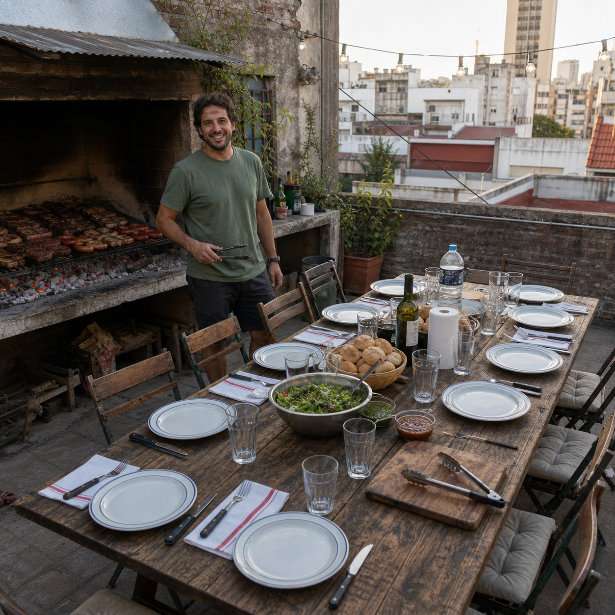 Asado en terraza porteña
